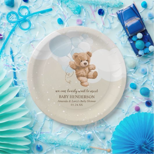 Barly Wait Dusty Blue Teddy Bear Napkins Papieren Bordje (Feest)