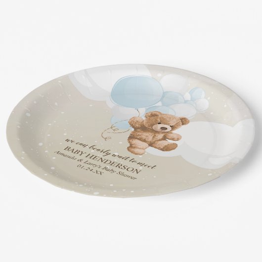 Barly Wait Dusty Blue Teddy Bear Napkins Papieren Bordje (Gekanteld)