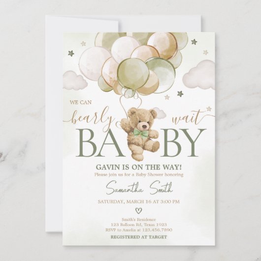Barly Wait Groene Ballon Baby shower Kaart (Voorkant)