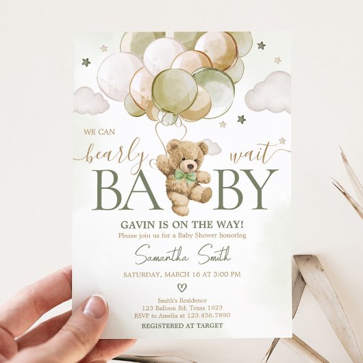 Barly Wait Groene Ballon Baby shower Kaart