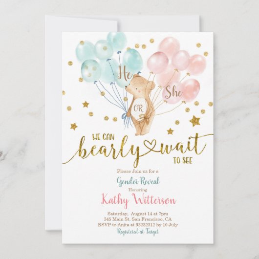 Barly Wait He or she Gender Reopenbaart Baby showe Kaart (Voorkant)