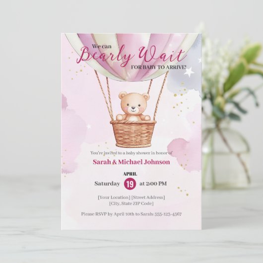 Barly Wait Hete Luchtballon Baby shower Kaart (Staand voorkant)