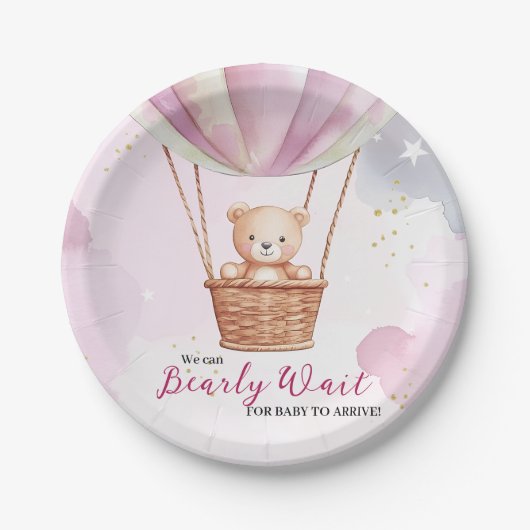 Barly Wait Hete Luchtballon Baby shower Papieren Bordje (Voorkant)