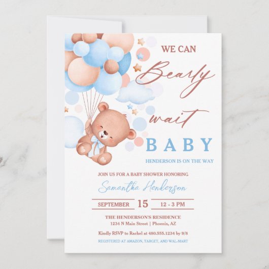 Barly Wait Hot Air Ballon Baby shower Blue Boy Kaart (Voorkant)