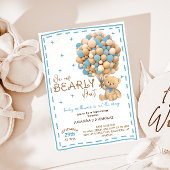 Barly Wait Modern Blue Boy Baby shower Kaart