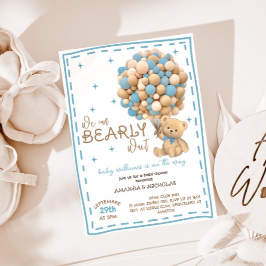 Barly Wait Modern Blue Boy Baby shower Kaart