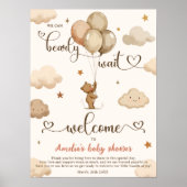 Barly Wait Neutral Teddy Bear Balloon Baby shower Poster (Voorkant)