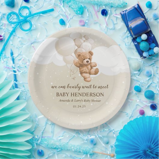 Barly Wait Neutral Teddy Bear Papieren Bordje (Feest)