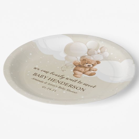 Barly Wait Neutral Teddy Bear Papieren Bordje (Gekanteld)