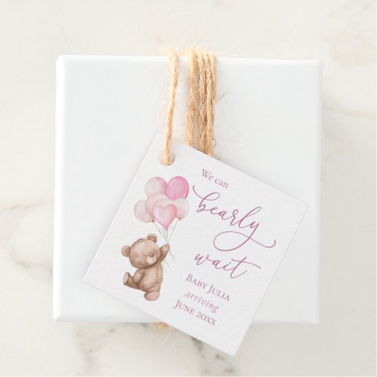 Barly Wait Pink Teddy Bear Baby shower Bedankjes Labels (In situ)