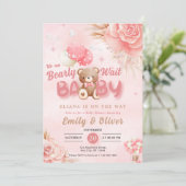 Barly Wait Pink Teddy Bear Baby shower Invitation Kaart (Staand voorkant)