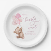 Barly Wait Pink Teddy Bear Baby shower Papieren Bordje (Voorkant)