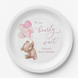 Barly Wait Pink Teddy Bear Baby shower Papieren Bordje