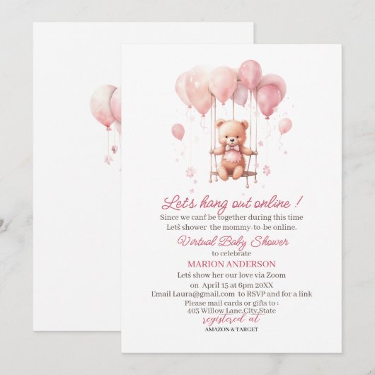 Barly Wait Pink waterverf Virtual Baby shower Kaart (Voorkant / Achterkant)