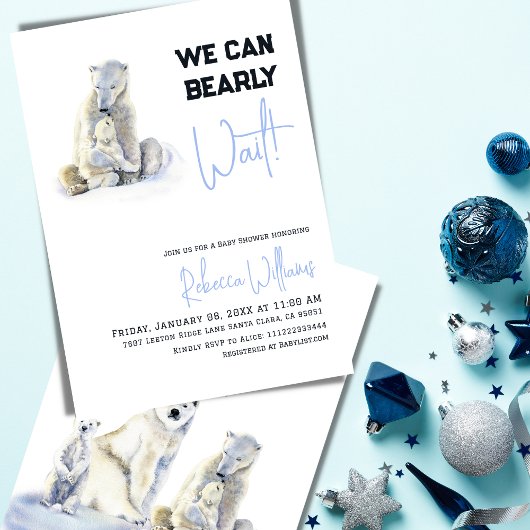 Barly Wait Polar Beer Blue Boy Winter Baby shower Kaart
