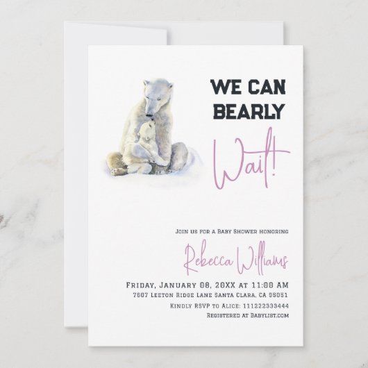 Barly Wait Polar Beer Roze Winter Baby shower Kaart (Voorkant)