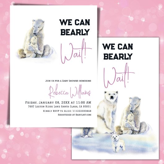 Barly Wait Polar Beer Roze Winter Baby shower Kaart