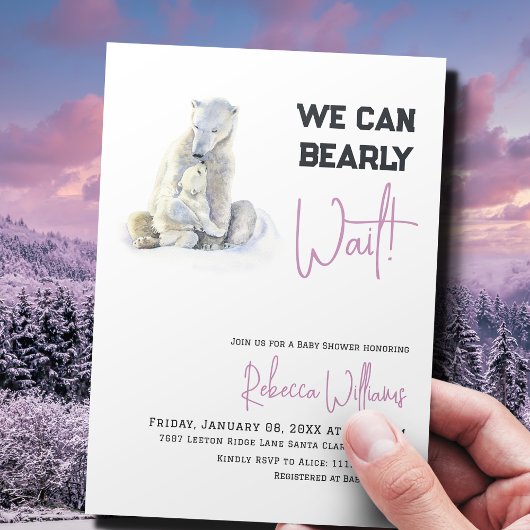 Barly Wait Polar Beer Roze Winter Baby shower Kaart
