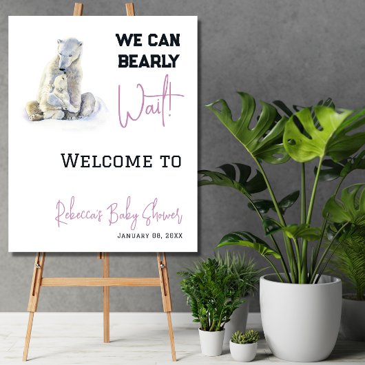 Barly Wait Polar Beer Roze Winter Baby shower Perfect Poster