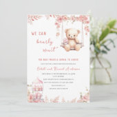 Barly wait Roze Baby shower AquarelInvitation Kaart (Staand voorkant)