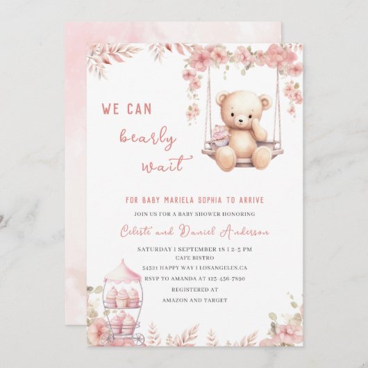 Barly wait Roze Baby shower AquarelInvitation Kaart (Voorkant / Achterkant)