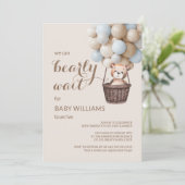 Barly Wait Teddy Balloons Boy Baby shower Invitat Kaart (Staand voorkant)