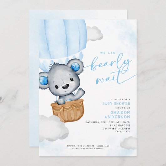 Barly Wait Teddy Bear Balloon Boy Baby shower Kaart (Voorkant / Achterkant)