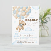 Barly Wait Teddy Bear Balloon Boy Baby shower Kaart (Staand voorkant)