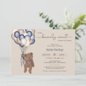 Barly Wait Teddy Bear & Balloons Baby shower Invi Kaart (Staand voorkant)