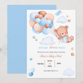 Barly Wait Teddy Bear Blauw Baby shower Uitnodigin Kaart (Voorkant / Achterkant)
