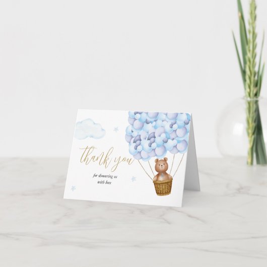 Barly Wait Teddy Bear Blue Boy Baby shower Bedankkaart (Voorkant)