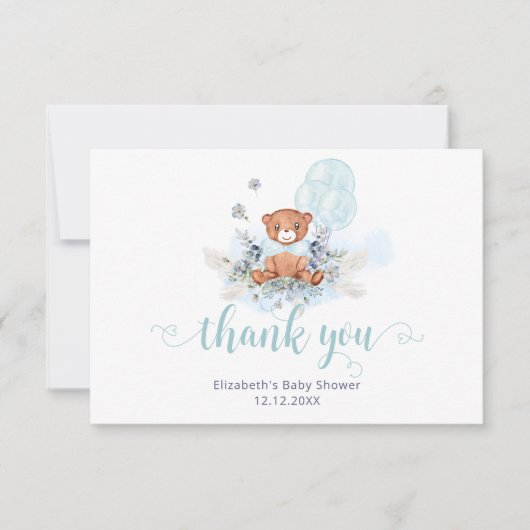 Barly Wait Teddy Bear Boy Baby shower Dank u Kaart (Voorkant)