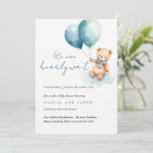 Barly Wait Teddy Bear Boy Baby shower Uitnodiging (Staand voorkant)