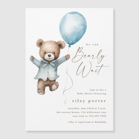 Barly Wait Teddy Bear Boys Baby shower (Voorkant)