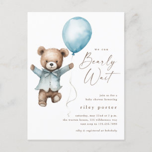 Barly Wait Teddy Bear Boys Baby shower Uitnodiging