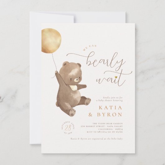 Barly Wait Teddy Bear Gender Neutral Baby shower Kaart (Voorkant)
