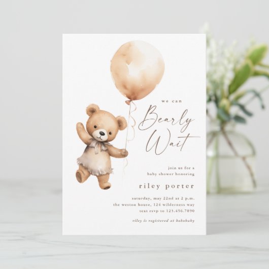 Barly Wait Teddy Bear Gender Neutral Baby shower Kaart (Staand voorkant)