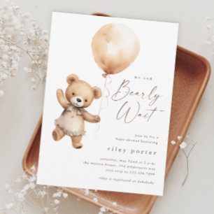 Barly Wait Teddy Bear Gender Neutral Baby shower Kaart