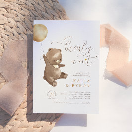 Barly Wait Teddy Bear Gender Neutral Baby shower Kaart