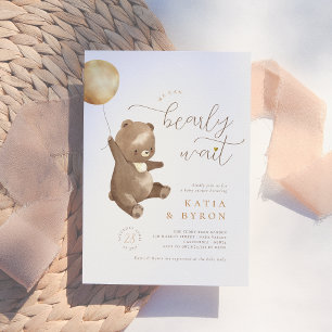 Barly Wait Teddy Bear Gender Neutral Baby shower Kaart