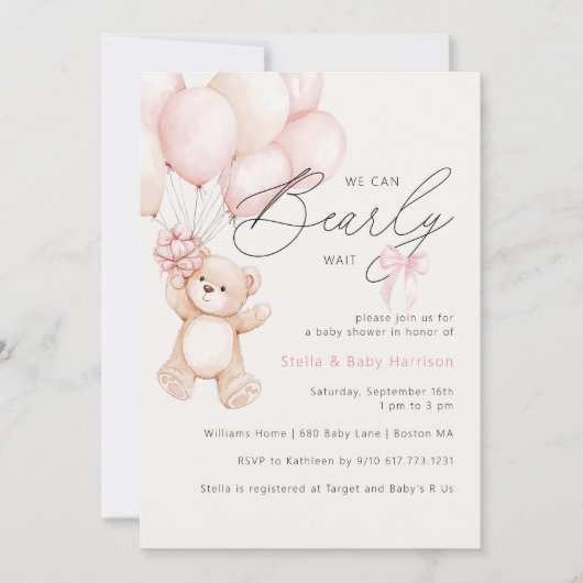 Barly Wait Teddy Bear Meisje Baby shower Kaart (Voorkant)