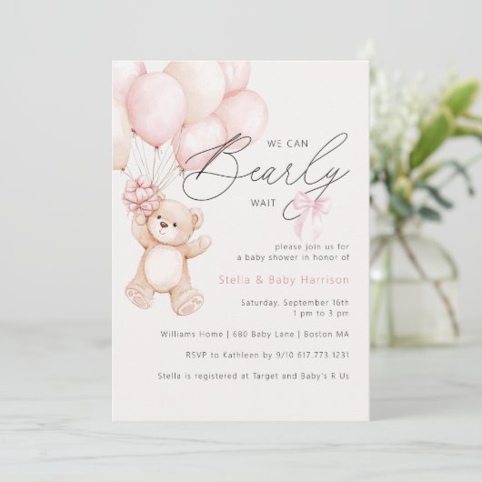 Barly Wait Teddy Bear Meisje Baby shower Kaart (Staand voorkant)