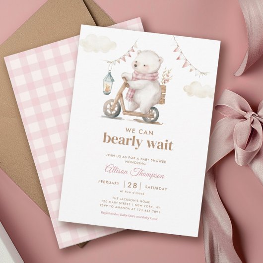 Barly Wait Teddy Bear Meisje Baby shower Kaart
