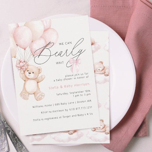 Barly Wait Teddy Bear Meisje Baby shower Kaart