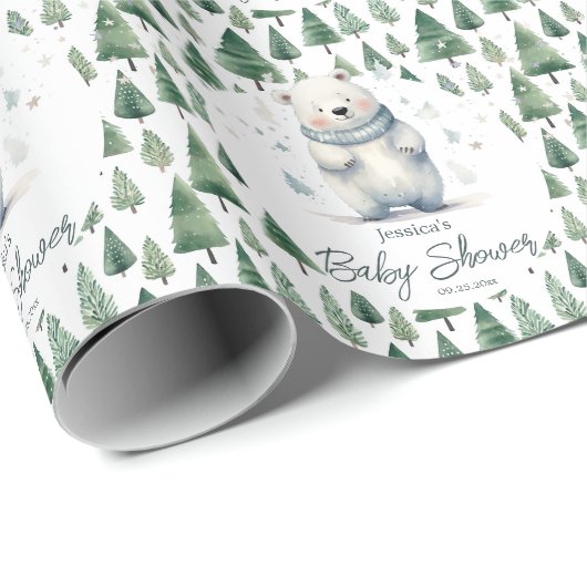 Barly Wait Teddy Bear Winter Baby shower Cadeaupapier (Rol Hoek)