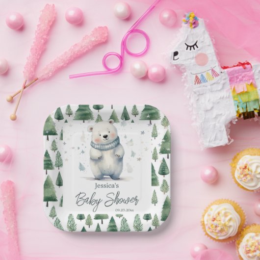 Barly Wait Teddy Bear Winter Baby shower Papieren Bordje (Feest)