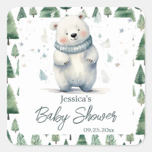 Barly Wait Teddy Bear Winter Baby shower Vierkante Sticker