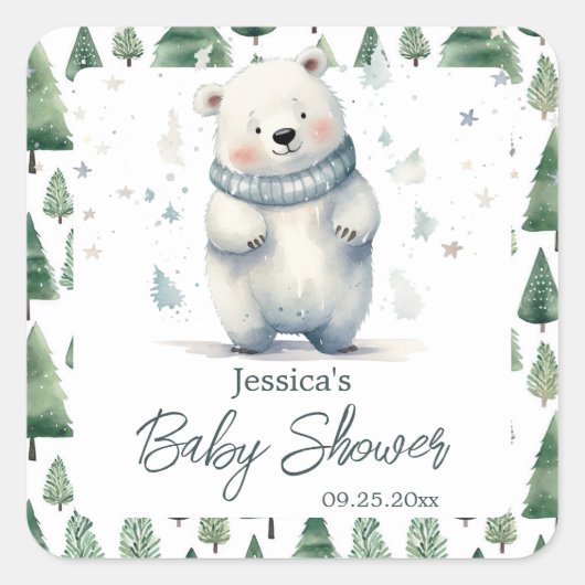 Barly Wait Teddy Bear Winter Baby shower Vierkante Sticker (Voorkant)