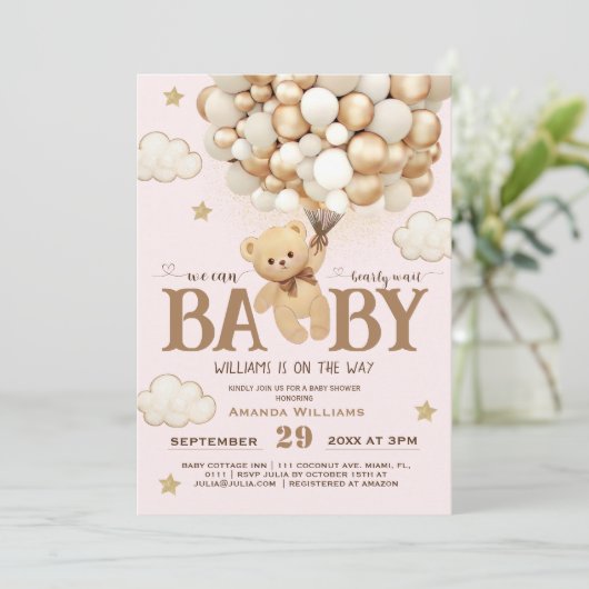 Barly Wait Teddy Beer Licht Roze Baby Meisje Douch Kaart (Staand voorkant)