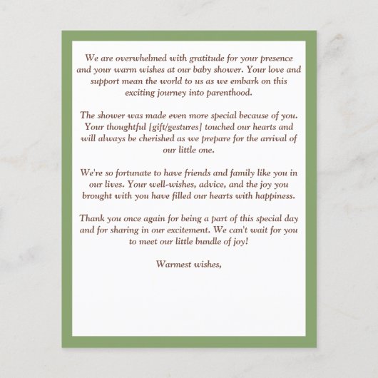 Barly wait teddy groen baby shower bedankje (Achterkant)